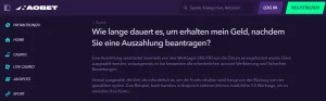 NaoBet-Hilfeartikel zu Bearbeitungszeiten von Auszahlungen auf Bankkonten